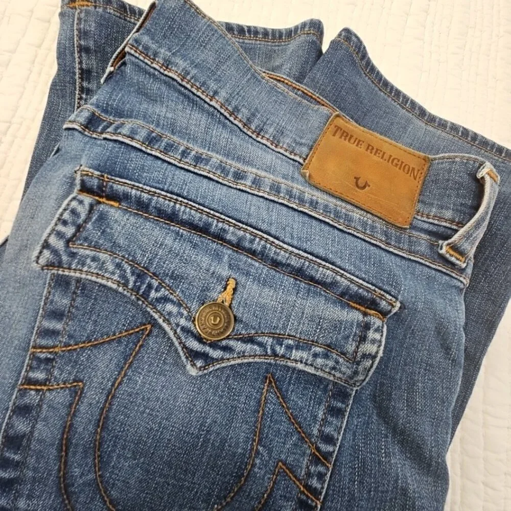 True Religion Jeans‎ Men's 42x31 Blue Straight Denim Faded Whiskers Streetwear